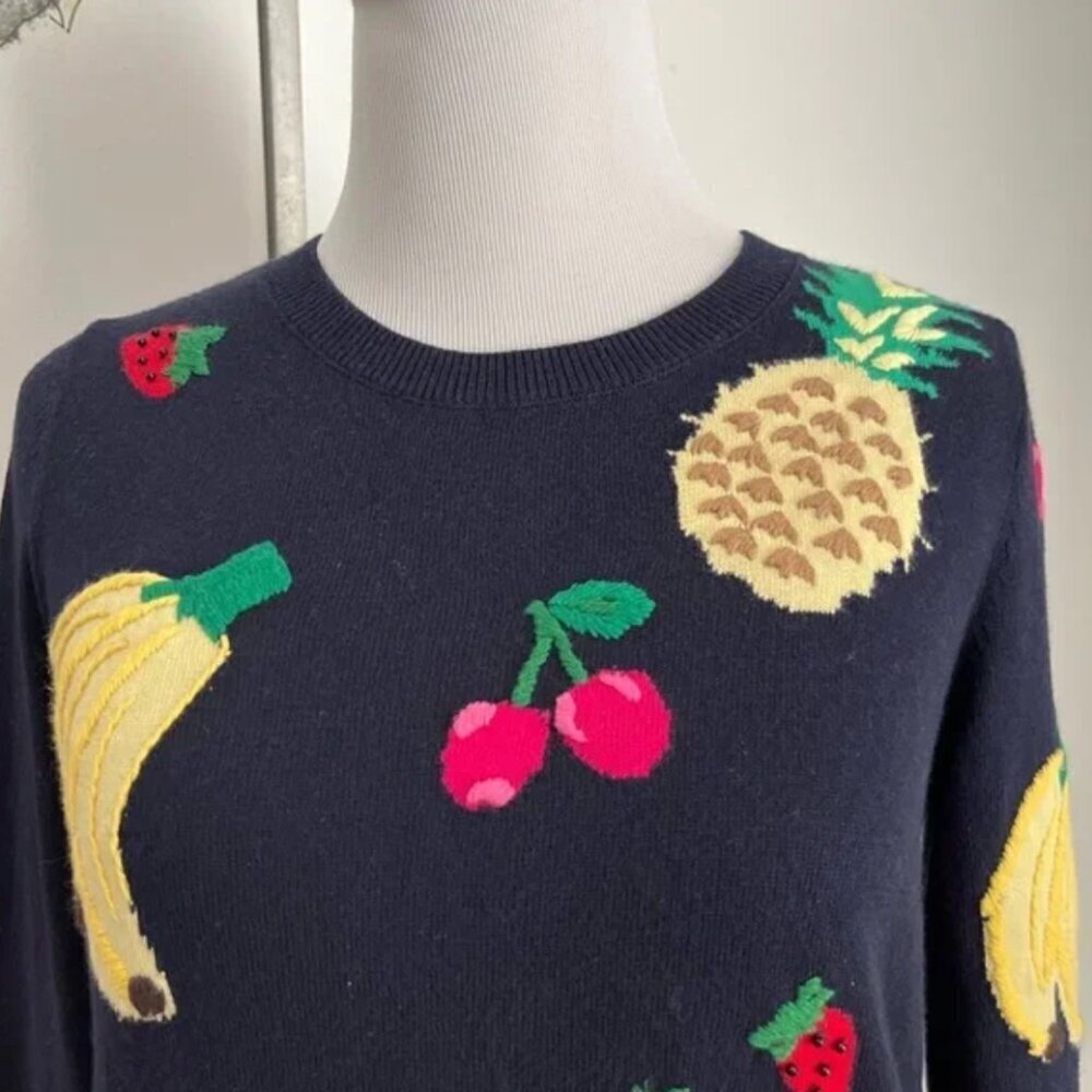 Talbots Women's Navy Blue Embroidered Fruit Knit Pullover Sweater Size Small - Picture 11 of 12